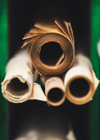 Rolls od recycled pape, put in a green box.